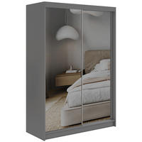 SCHWEBETÜRENSCHRANK 150 - DUBROWNIK - Grau mit Spiegel - Alufarben/Grau, Holzwerkstoff/Metall (150/216/61cm) - MKS