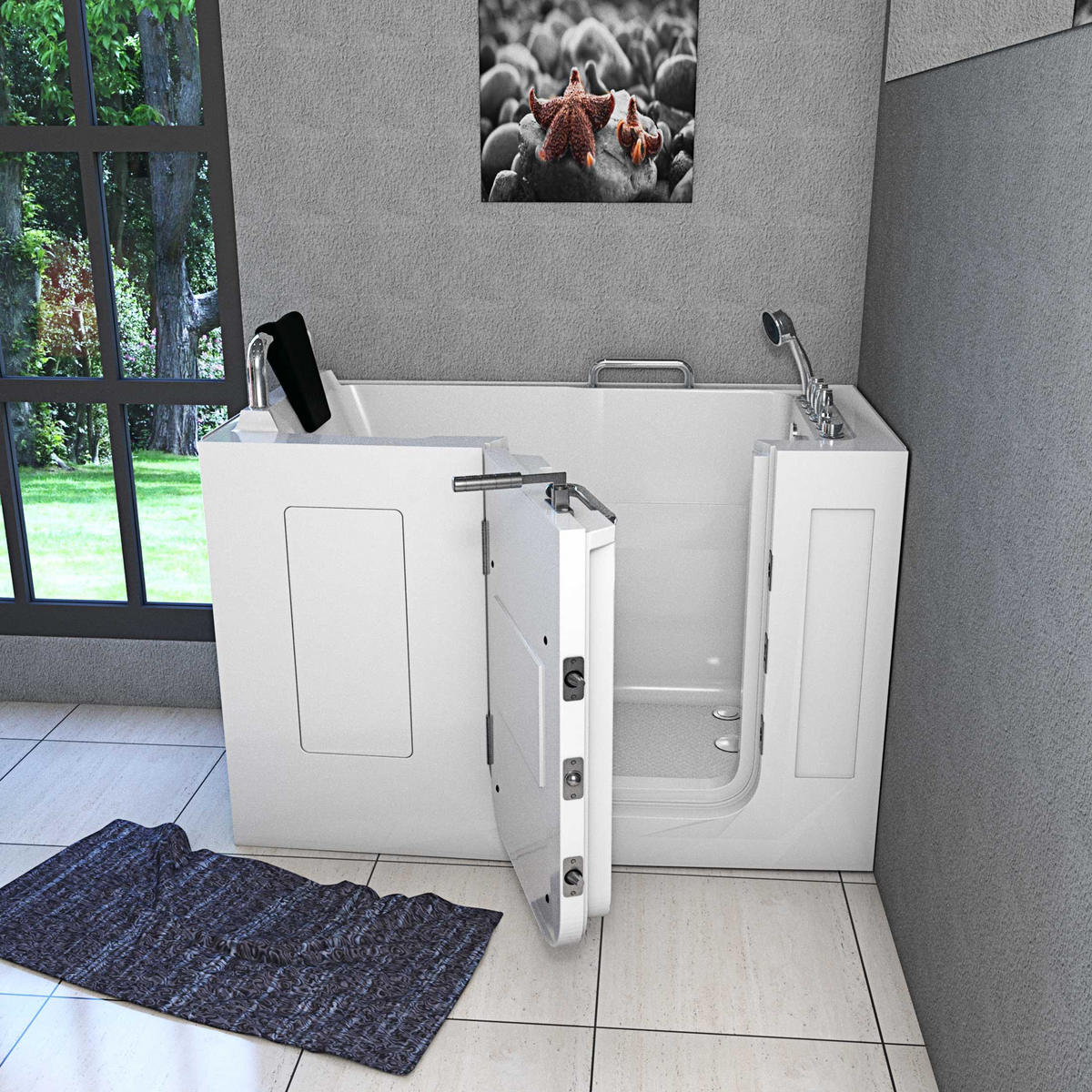 SITZWANNE Whirlpool Wanne mit Tür S07WP-TH-C-L 140x76cm - Weiß, Glas/Kunststoff (76/116/140cm) - AcquaVapore by Sandra Jentho