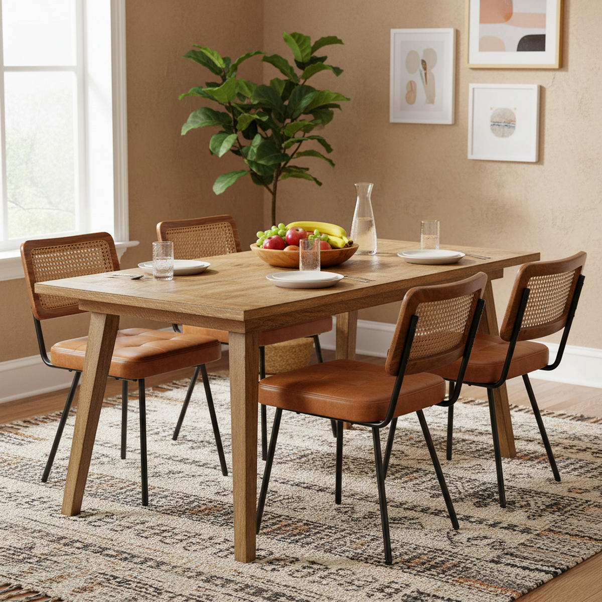 ESSZIMMERSTÜHLE 2er-Set PU-Leder & Rattan Braun - Braun, Leder/Holzwerkstoff (61/79/46cm) - Urban Meuble