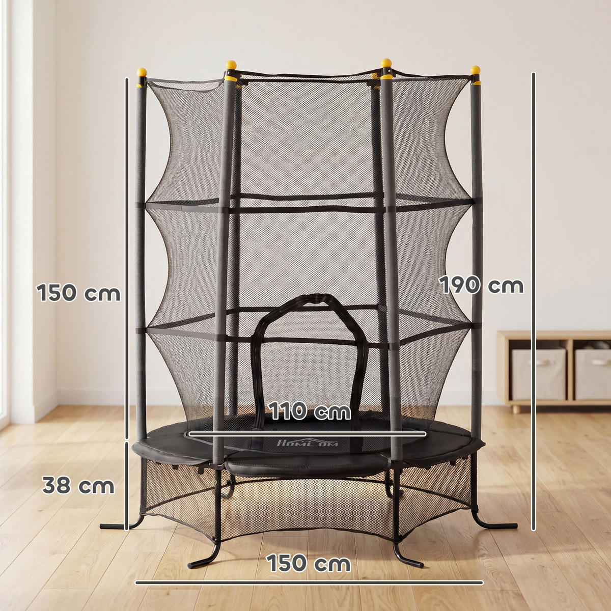 TRAMPOLIN DE-18986 Ø163 cm mit Sicherheitsnetz Schwarz - Schwarz, Metall (163/163cm) - ComfortXL