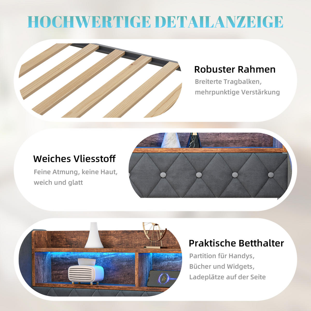 SCHLAFSOFA Dunkelgrau aus Samt mit Ausziehbett, Stauraumkopfteil, LED und USB-Ladeanschlüssen - Dunkelgrau, Textil (107/80/201cm) - Luhomfu
