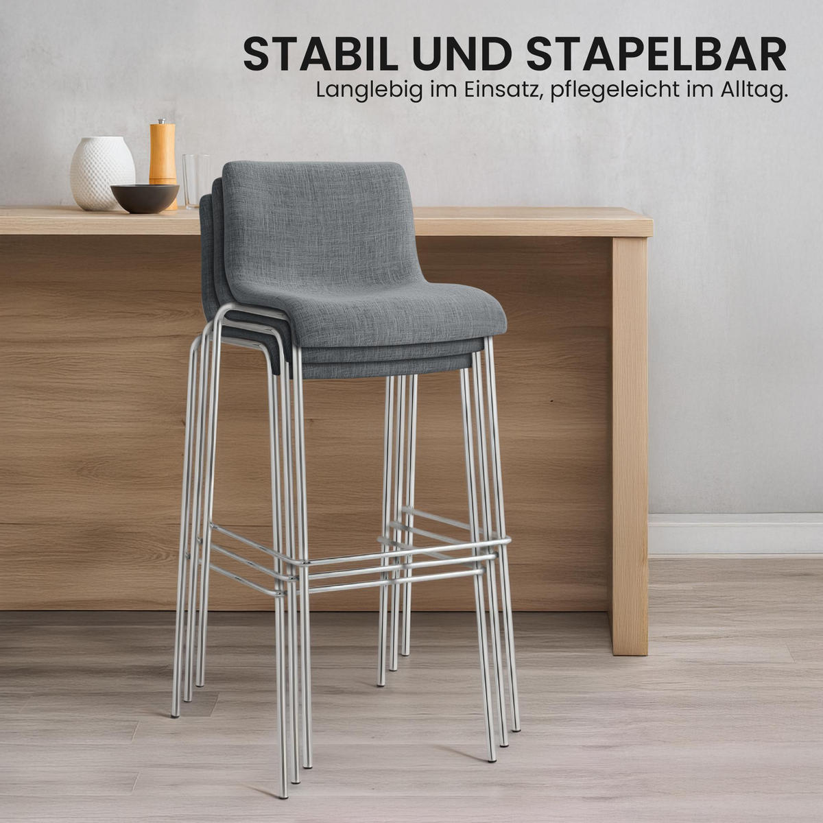 BARHOCKER Stoff Hellgrau - Chromfarben/Hellgrau, Textil/Metall (43/100/48cm) - CLP