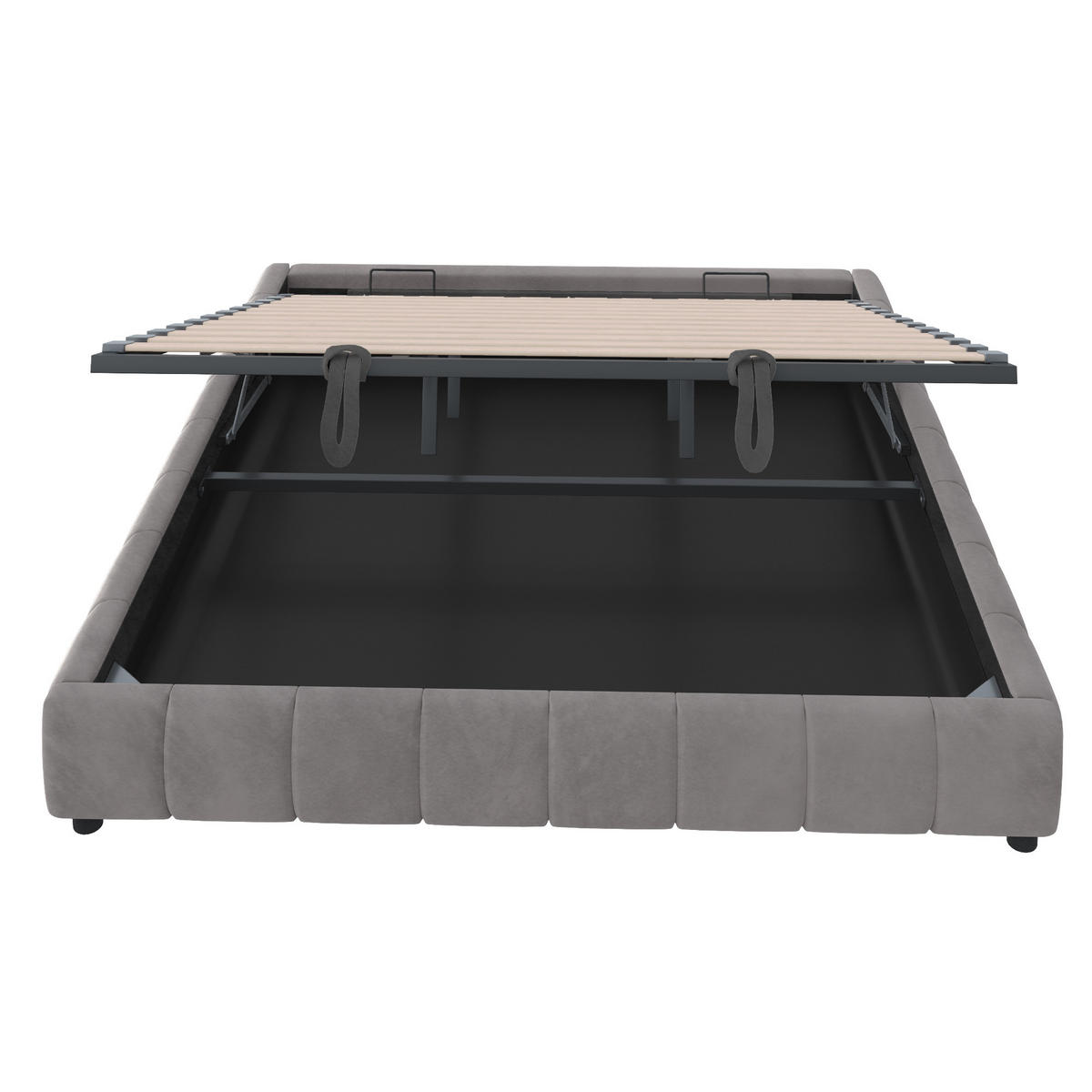 POLSTERBETT 180/200 cm grau mit LED-Beleuchtung und hydraulischem Stauraum - Grau, Textil (180/200cm) - OKWISH