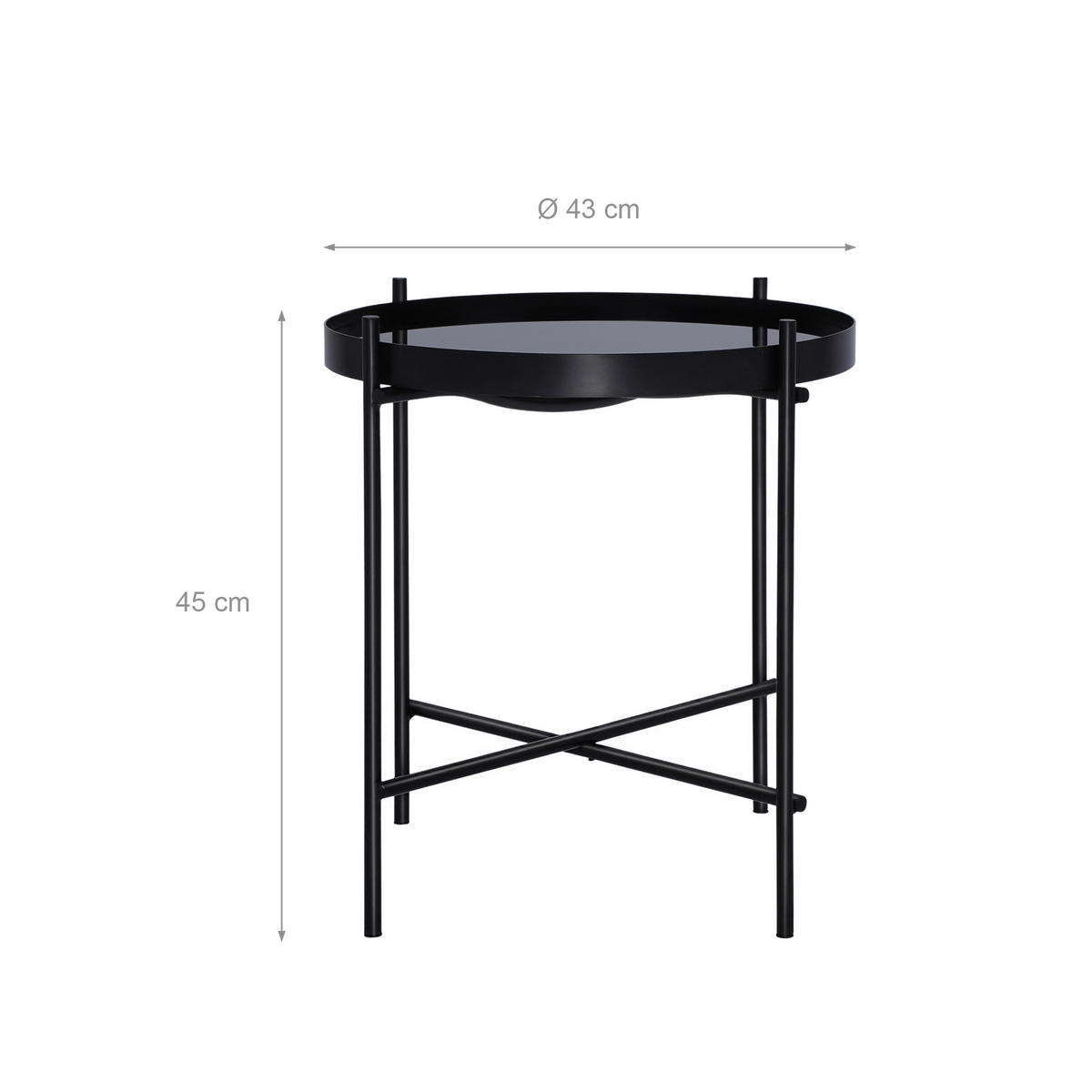 BEISTELLTISCH Ø43x45 cm rund in Schwarz mit Metallgestell und Glasplatte - Schwarz, Metall (45/43/45cm) - WOMO-DESIGN