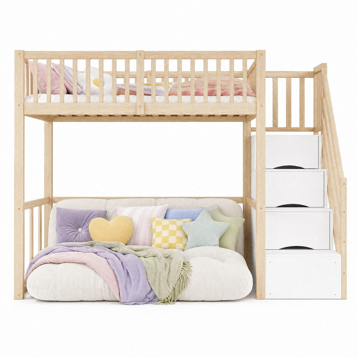 HOCHBETT 90/200 cm in Natur mit Aufbewahrungstreppe - Naturfarben, Holz/Holzwerkstoff (90/200cm) - CHICFURN