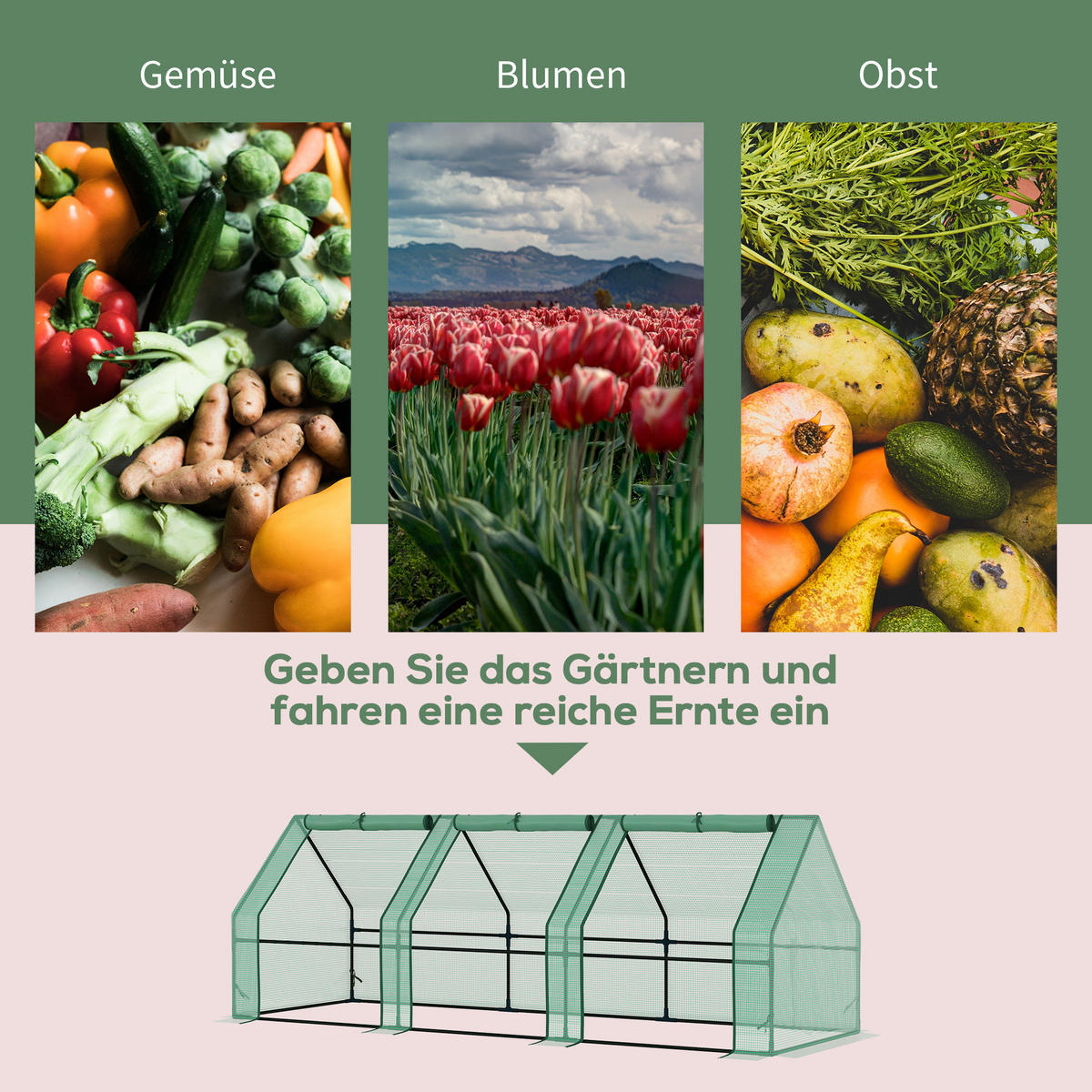 FOLIENGEWÄCHSHAUS, Grün, PE, Stahl - Grün, Kunststoff (90/90/270cm) - Outsunny