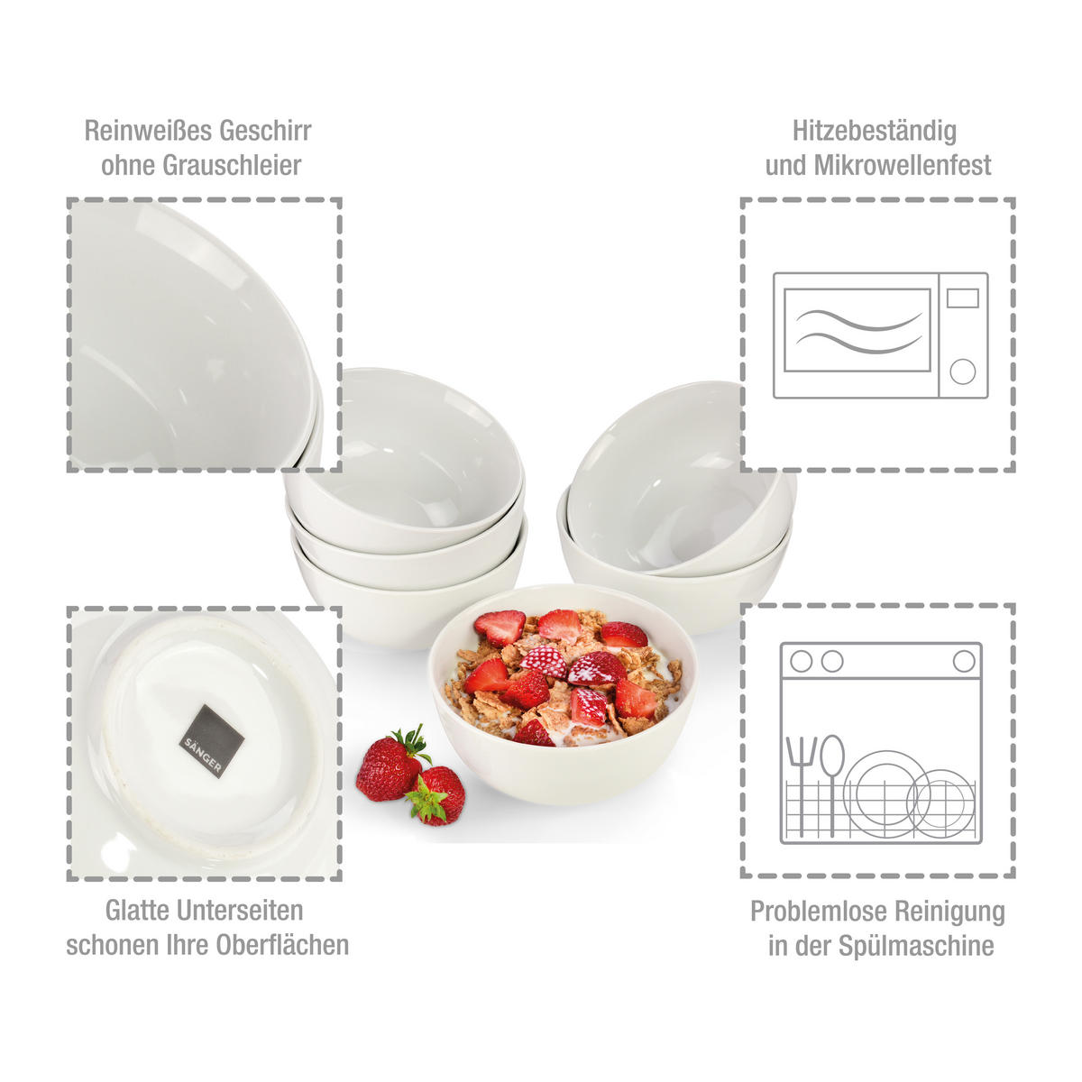 DESSERTSCHALEN SET SUNFORT - 6 teilig aus Porzellan - Weiß, Keramik (14.5cm) - Sänger