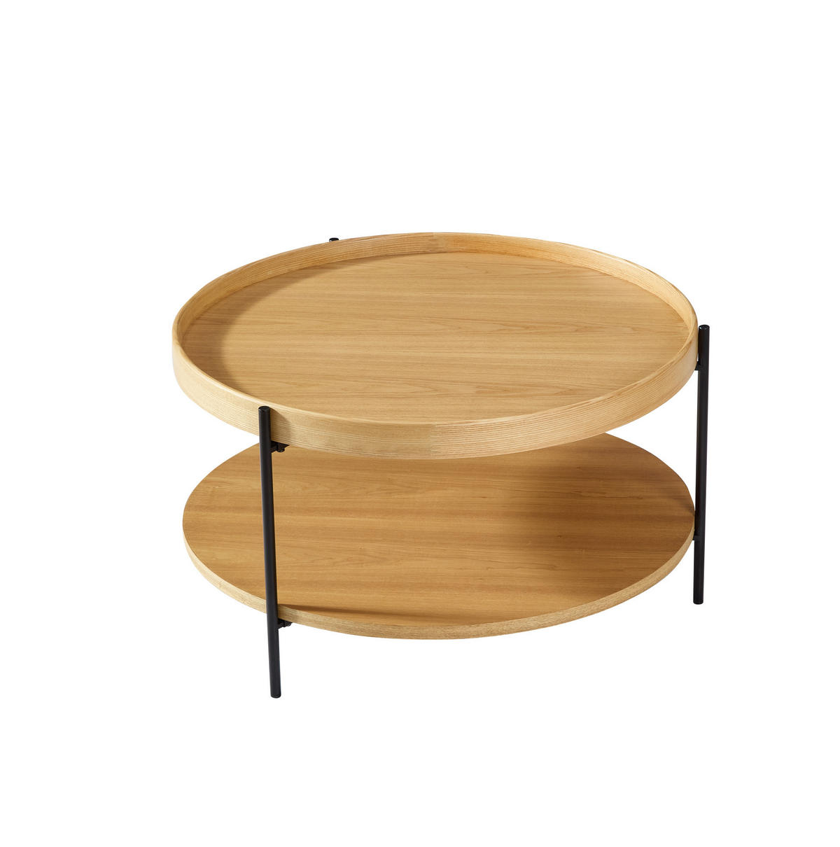 COUCHTISCH 69/69/38 cm mit 2 Ebenen und stabilem Metallgestell, modernes Design, Natur - Naturfarben, Holzwerkstoff (69/69/38cm) - Redom