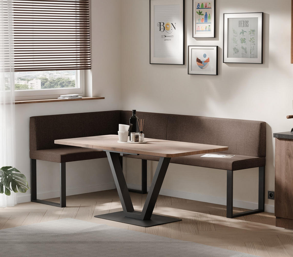 ECKBANK links SANA U Webstoff glatt, 128/168 cm Braun - Braun, Textil/Metall (128/168cm) - Idohome