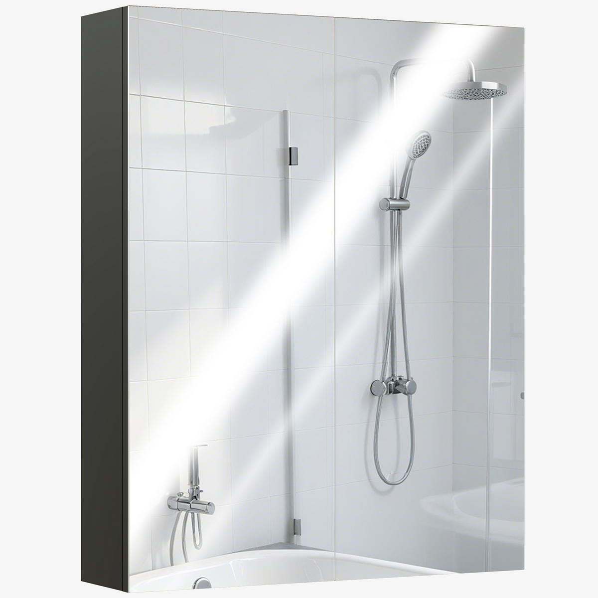 BADEZIMMER-WANDSCHRANK mit 2 Türen, Spiegel und 2 Einlegeböden, 60 x 15 x 75 cm ,Schwarz - Schwarz, Glas (60/75/15cm) - Vallsero