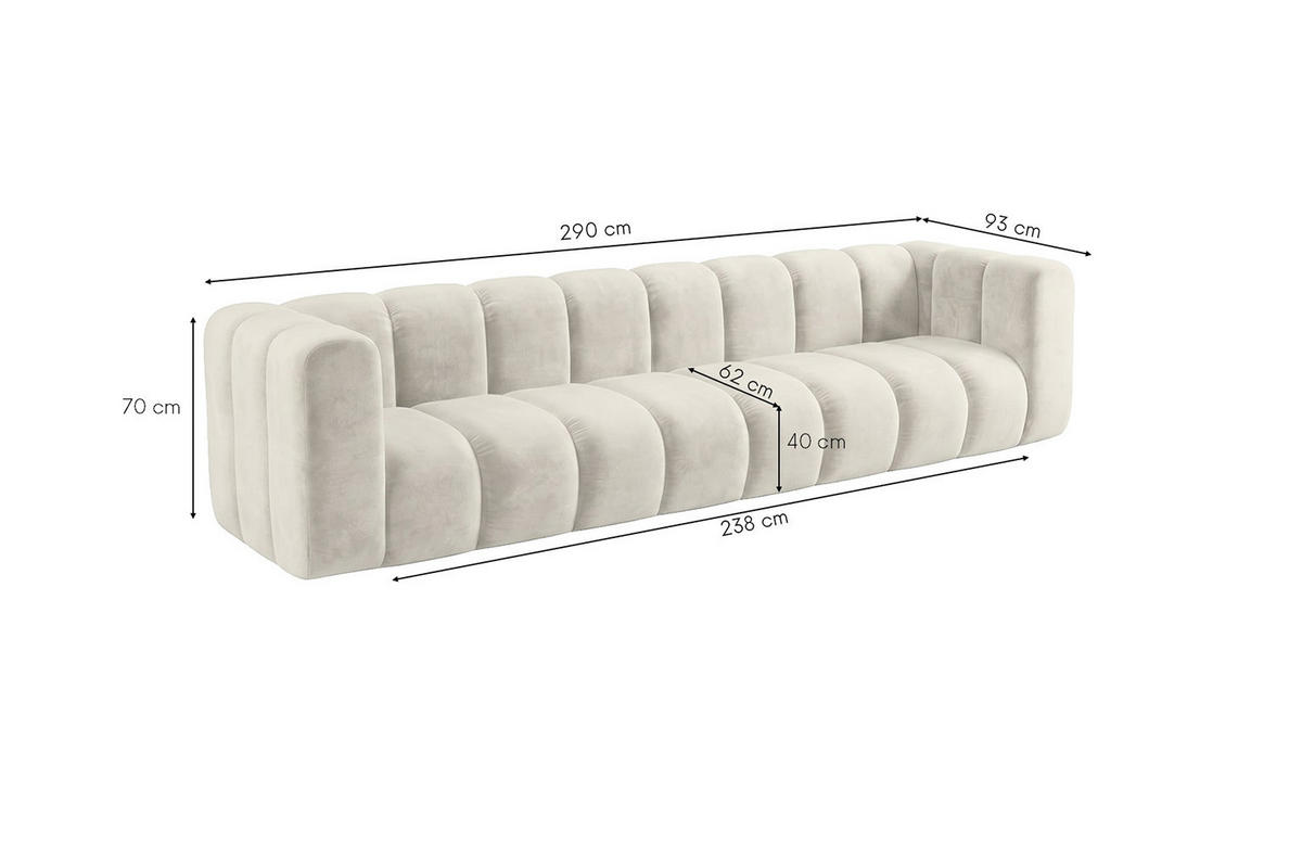 POHOVKA 4místná Modulární, Sametová Látka Riviera, Ecru, GRAND - krémová, dřevo (290/70/89cm) - Kaiser Möbel