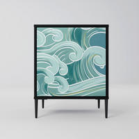 SIDEBOARD ASIAN SWAY, Schwarz, 57,5x42x72,5 cm, Schwarze Metallfüße - Multicolor/Schwarz, Holzwerkstoff/Metall (57.5/72.5/42cm) - SpaceRebels