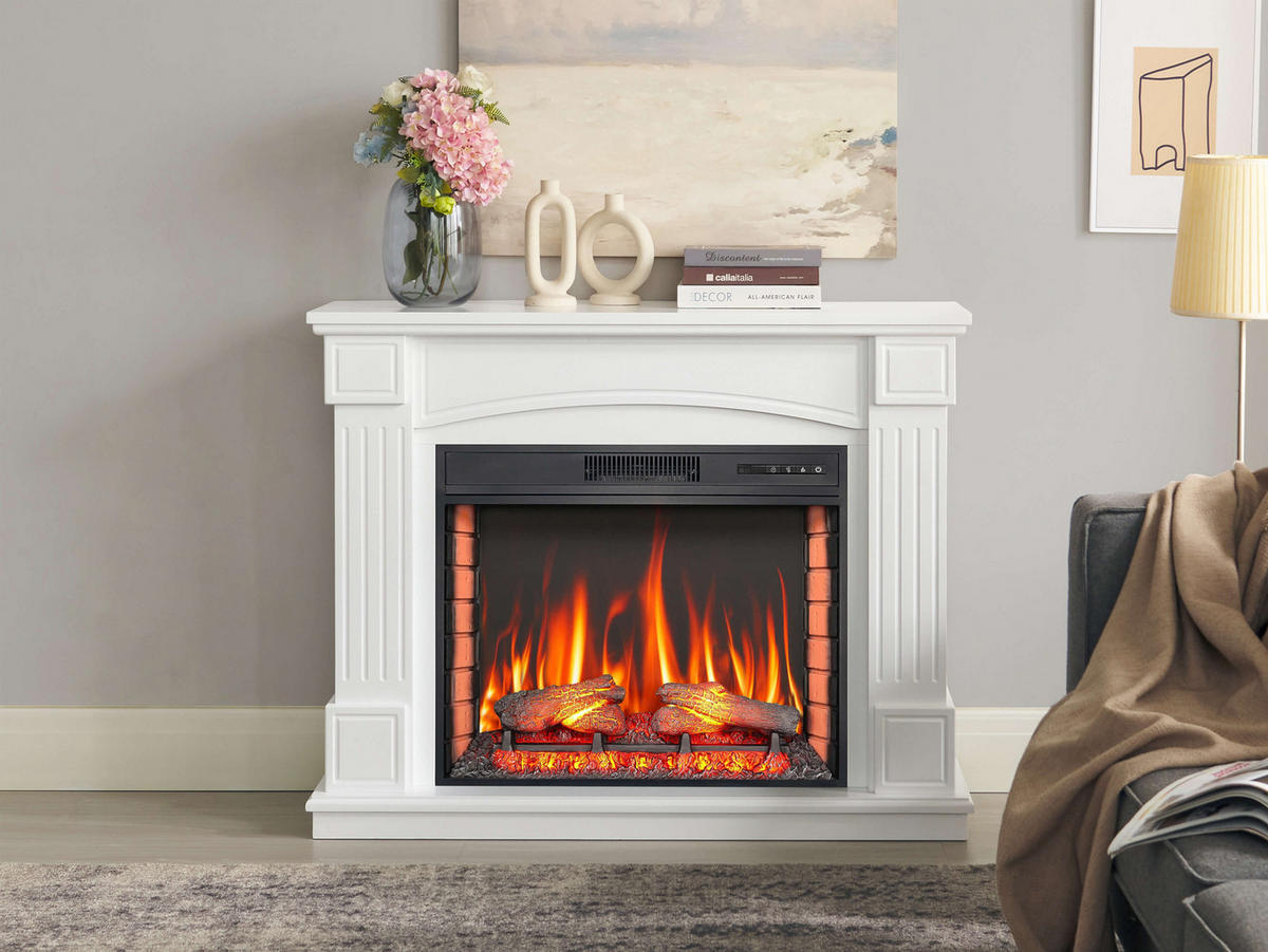 ELEKTROKAMIN Boston AF28S Weiß – Breite 77 cm, 3D-Flammeneffekt, LED-Beleuchtung, Heizfunktion - Weiß, Glas/Holzwerkstoff (114/90.3/34cm) - ArtiFlame