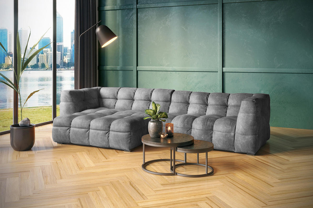 ECKSOFA RIO Hellgrau Velvet - Hellgrau/Schwarz, Textil (319/170cm) - KAWOLA