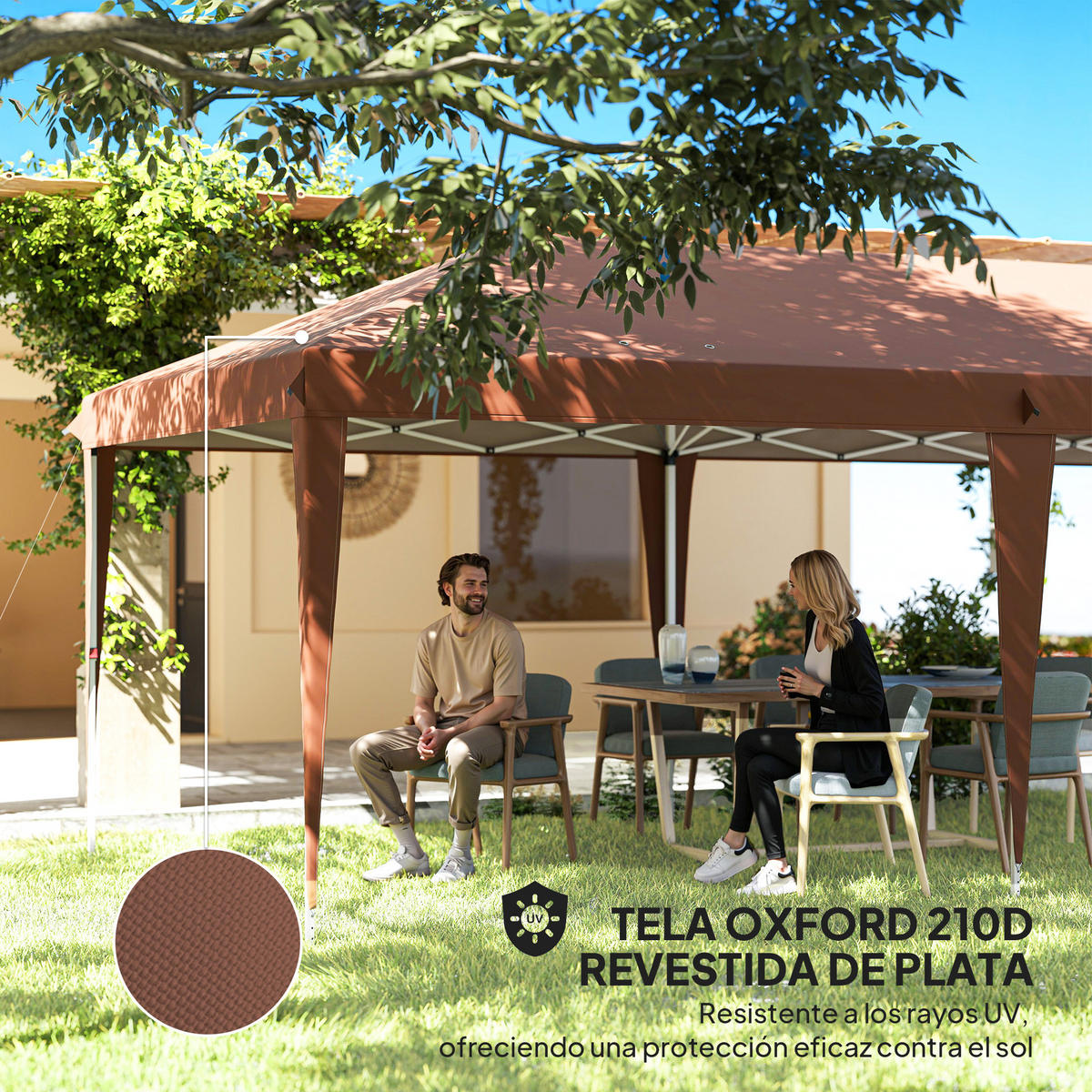 PAVILLON, faltbar mit 3-fach verstellbarer Höhe, 6x3 m, Kaffee - Braun, Metall (295/270/585cm) - Vallsero