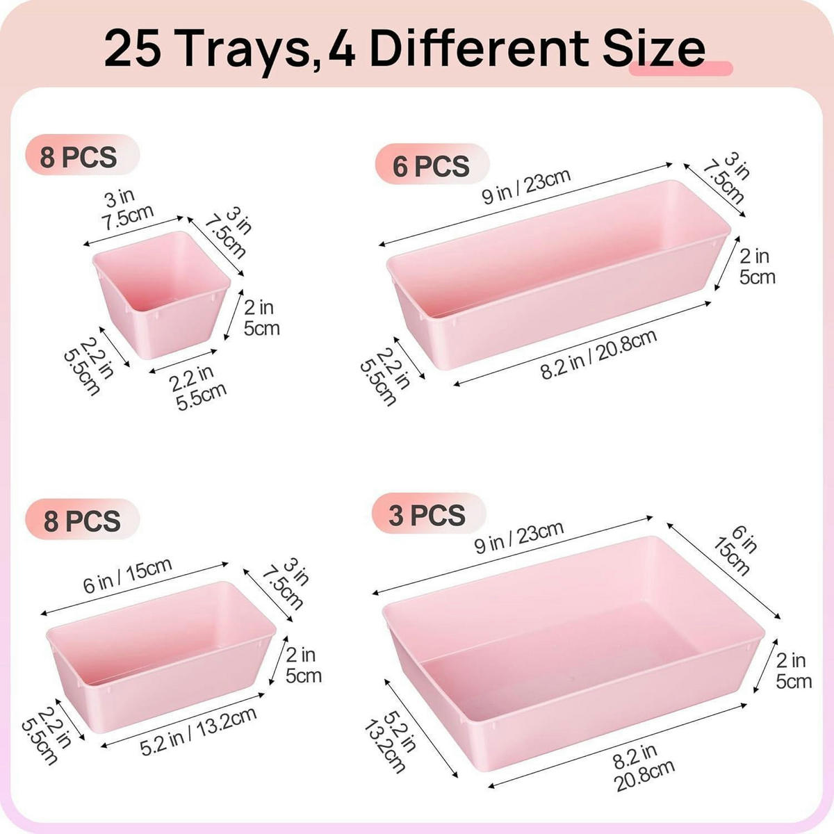 SCHUBLADEN Organizer 25-teiliges Set Rosa - Rosa, Kunststoff (15.2/5.1/22.9cm)