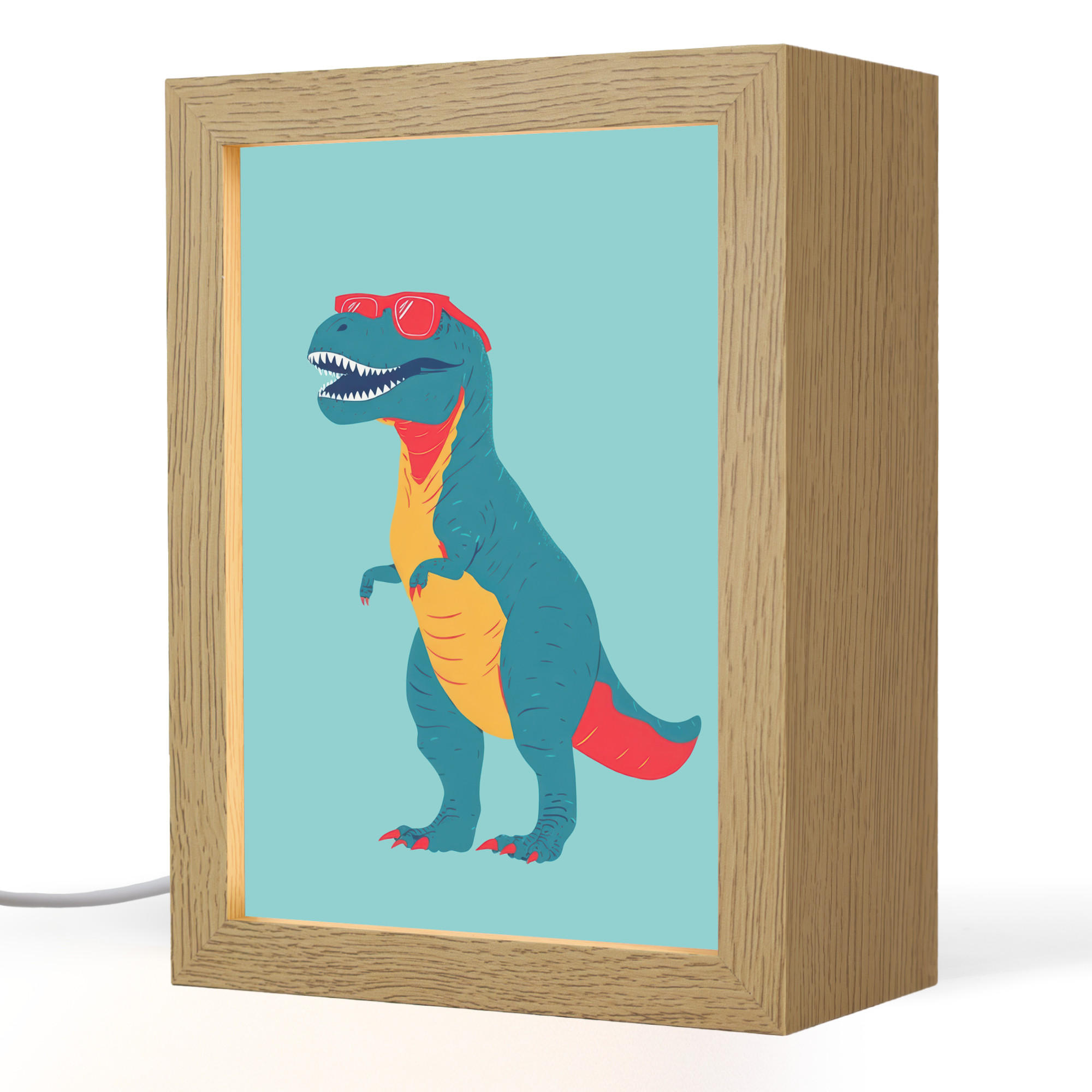 NACHTTISCHLAMPE Dinosaurier - Blau - Sonnenbrille 15x20 cm - Hellblau, Holzwerkstoff (8/15/20cm)