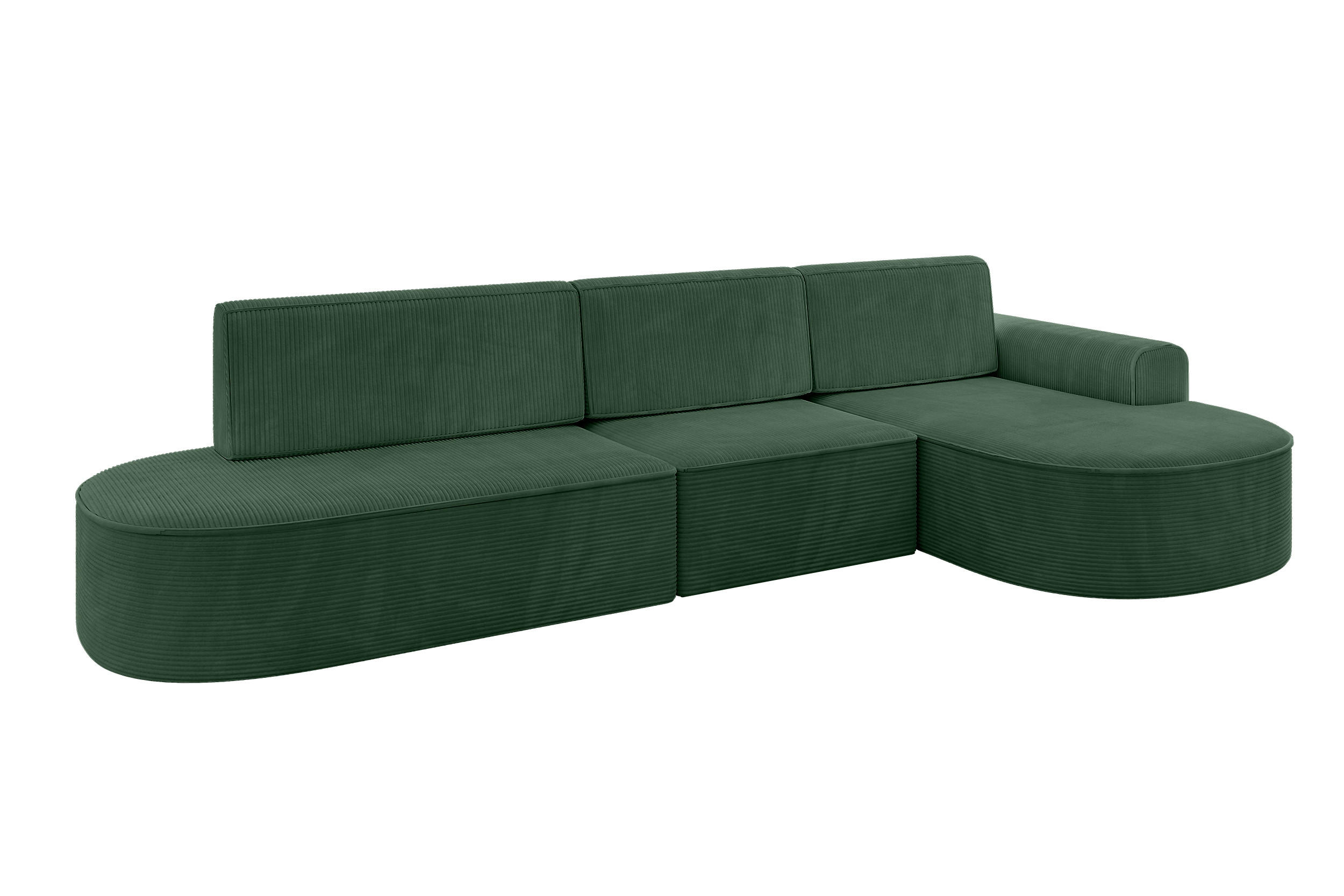 ECKSOFA mit Schlaffunktion Ottomane RECHTS MARI L2-S 368X167X85 Grün Cord - Dunkelgrün/Schwarz, Holzwerkstoff/Kunststoff (167/368cm) - ALTDECOR