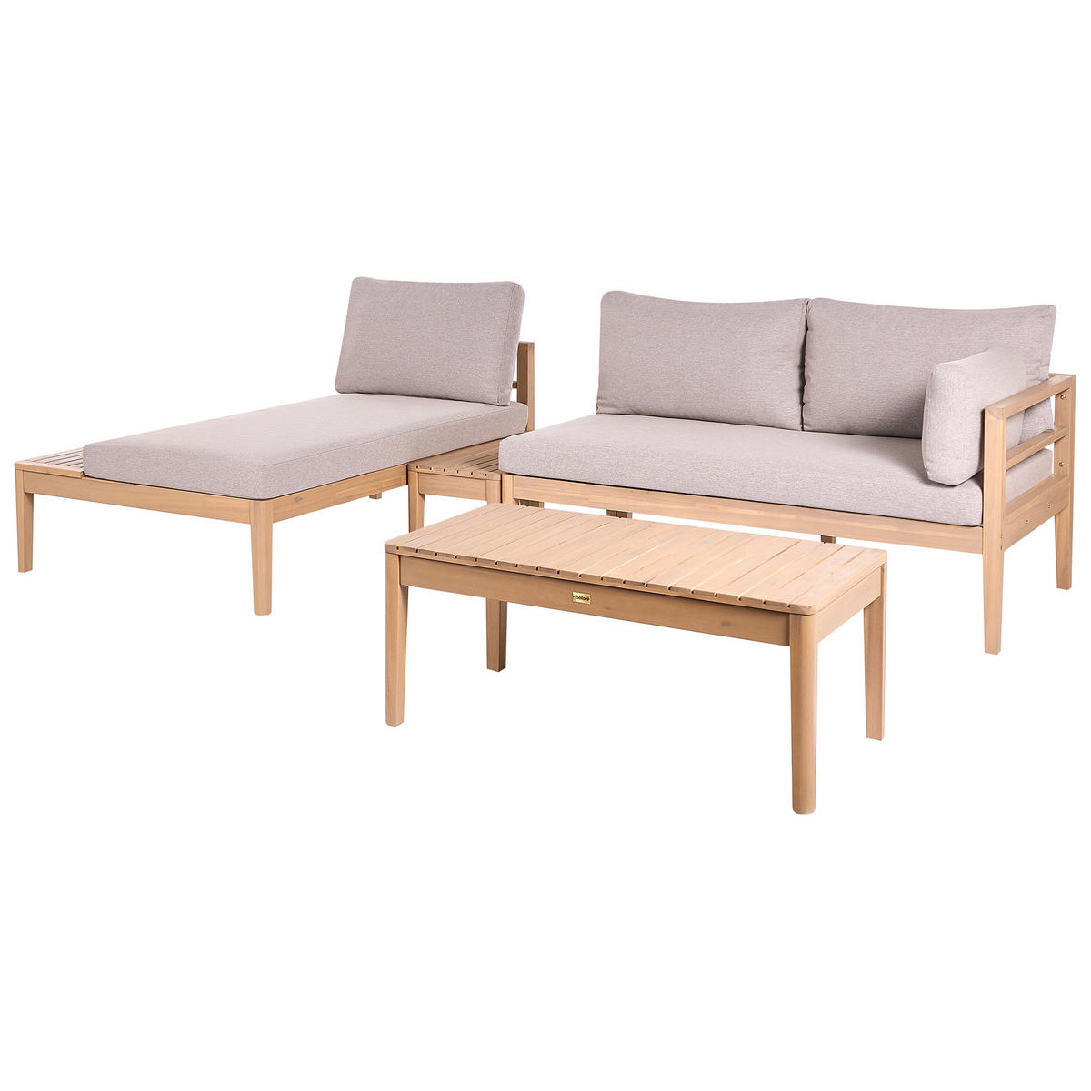 LOUNGE-SET mit Tisch 3-Sitzer Akazienholz Hellbraun Talla - Hellbraun/Beige, Holz - Beliani