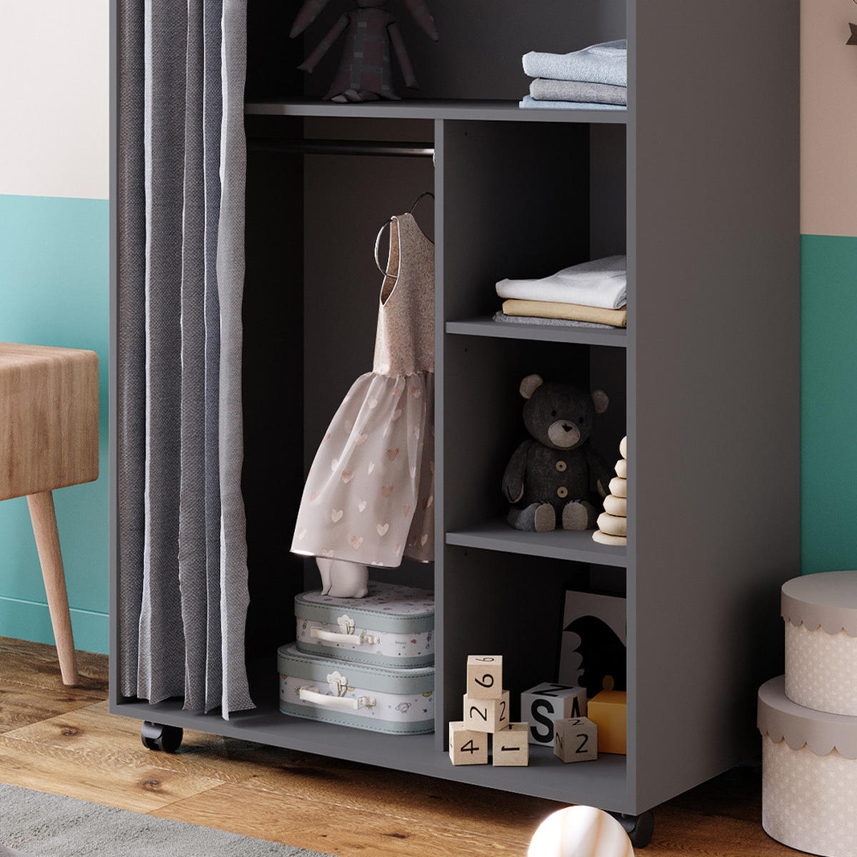 KLEIDERSCHRANK Doros Grau 100 x 146.6 cm offen rollbar - Grau, Holzwerkstoff (100/146.6/50cm) - Vicco