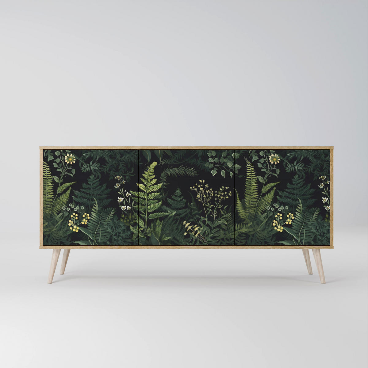 SIDEBOARD FERN FLOWERS, Eicheneffekt, 164,5x42x77,5 cm, 3 Türen - Eichefarben/Buchefarben, Holzwerkstoff/Buchenholz (164.5/77.5/42cm) - SpaceRebels