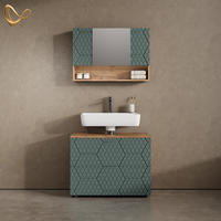 BADMÖBEL-SET Ronco Grün/Goldkraft Eiche 2 Teile, Unterschrank 80 cm - Eiche Wotan/Grün, Holzwerkstoff (80/58/41cm) - Livinity®