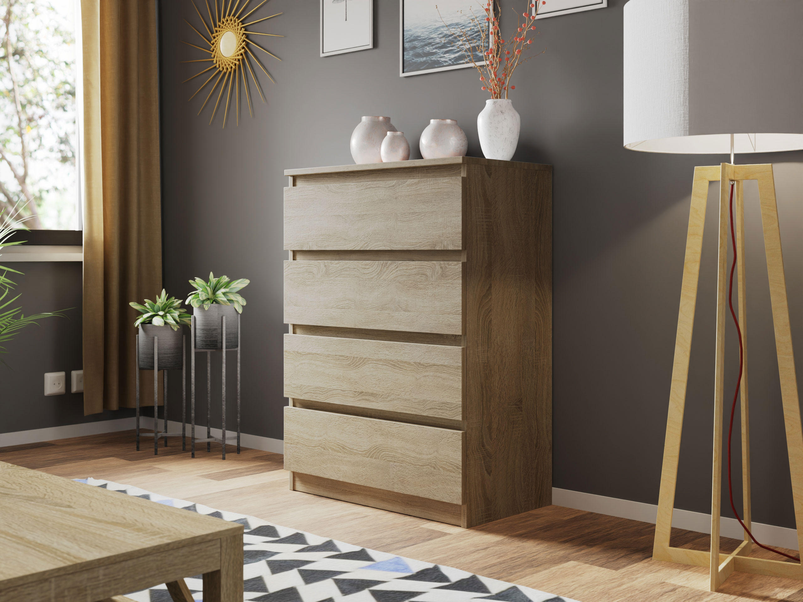 KOMMODE Malwa M4 - Sonoma Eiche, Holzwerkstoff (70/100/40cm) - MIRJAN24