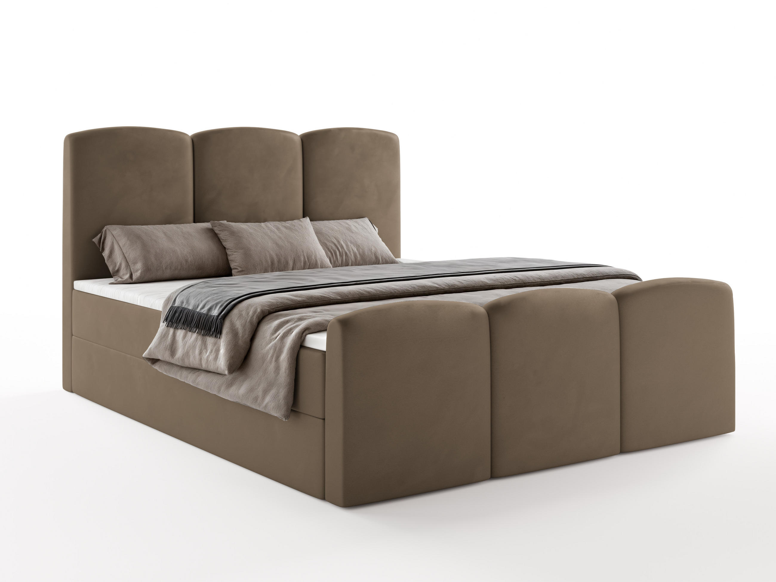 BOXBETT SAVIO 200x200 cm mit Bettkasten, Bonell-Matratze H3 und Topper – Samt Braun - Braun, Textil (200/200cm) - Luxkor24