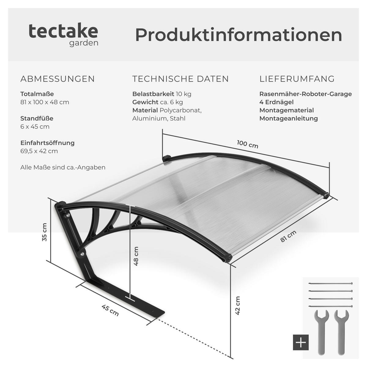 RASENMÄHER-ROBOTER-GARAGE Domus, 81 x 100 x 48 cm, transparent - Transparent, Metall (81/48/100cm) - tectake