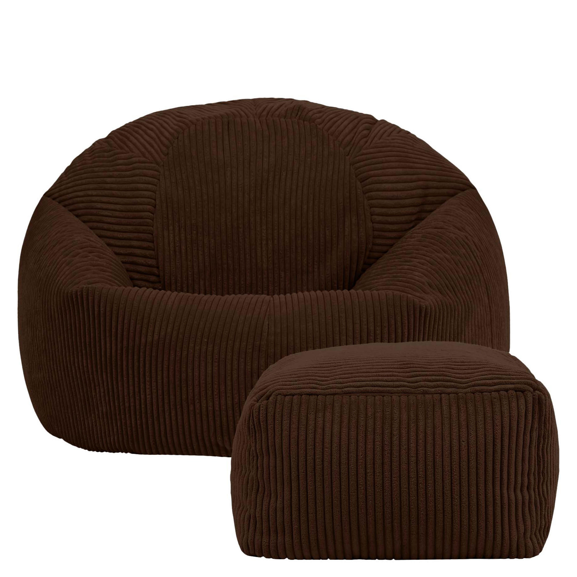 SITZSACK Klassisch + Hocker, Cord - Braun, Kunststoff/Textil (85/50/85cm) - icon