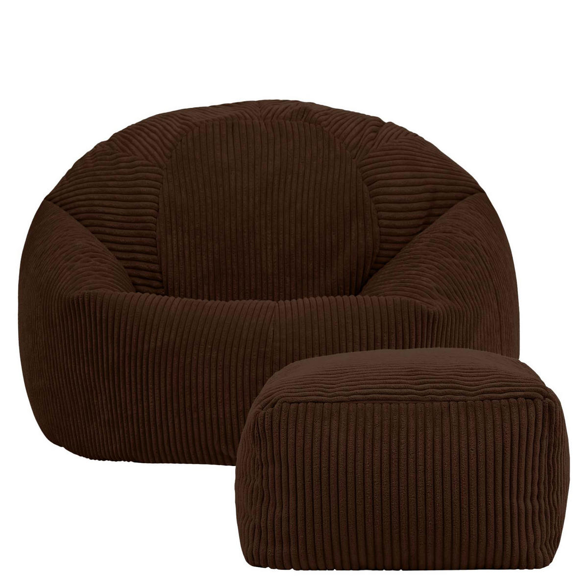 SITZSACK Klassisch + Hocker, Cord - Braun, Kunststoff/Textil (85/50/85cm) - icon