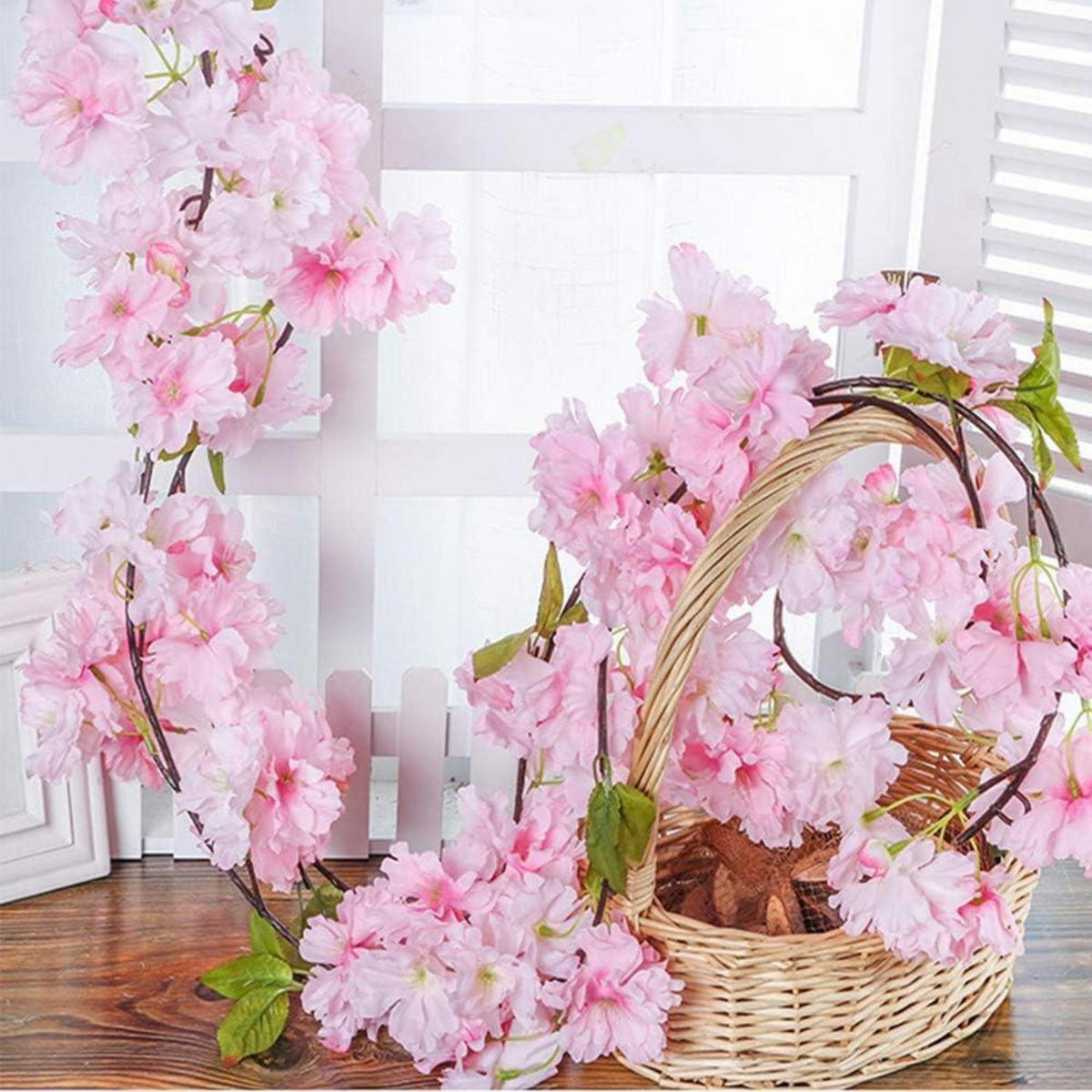 KÜNSTLICHE Kirschblütengirlande 2-teiliges Set 180 cm - Rosa, Kunststoff (40cm)