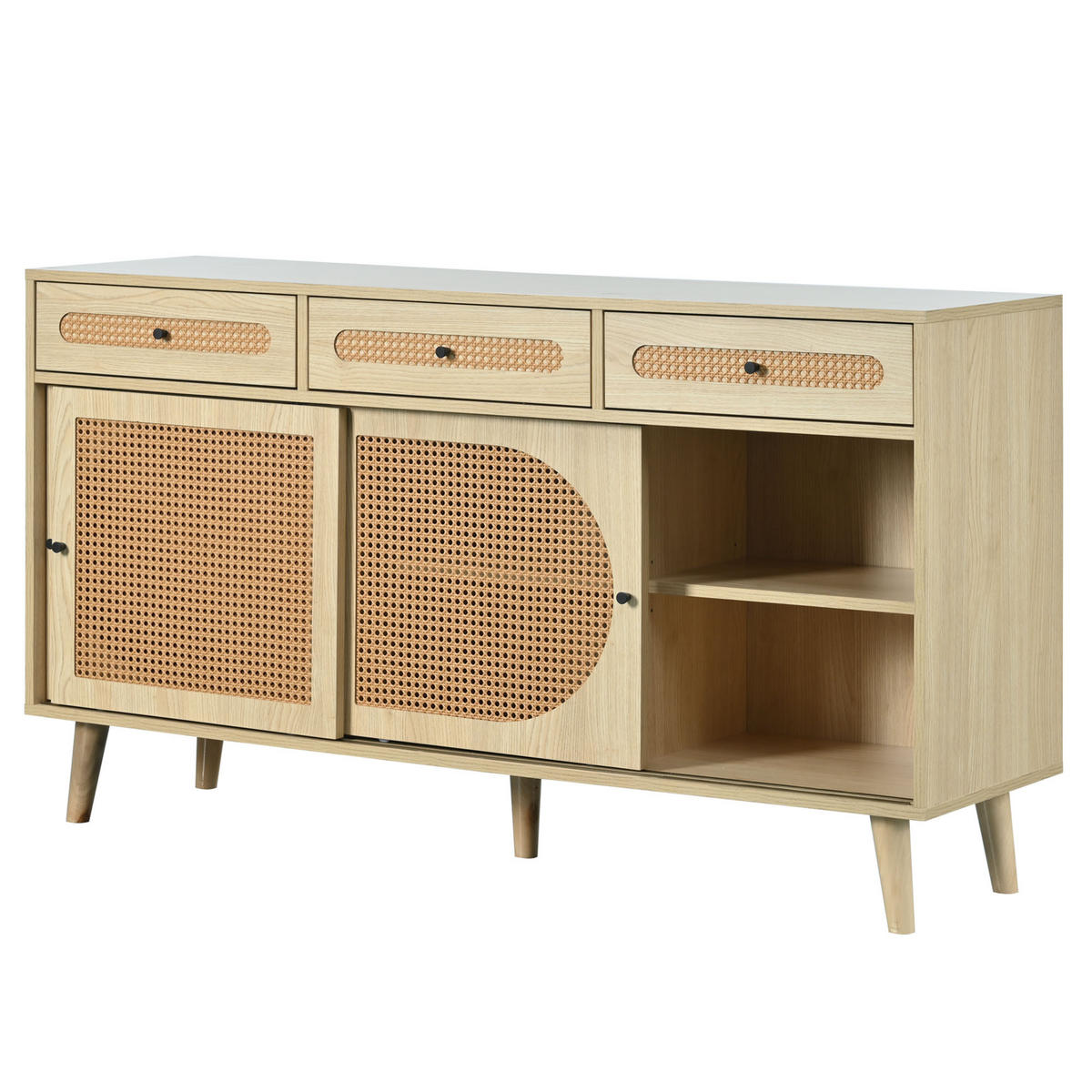 SIDEBOARD, 3 Schubladen, Schiebetüren, Holz, 140cm - Eichefarben, Holzwerkstoff (40/78/140cm) - FLIEKS