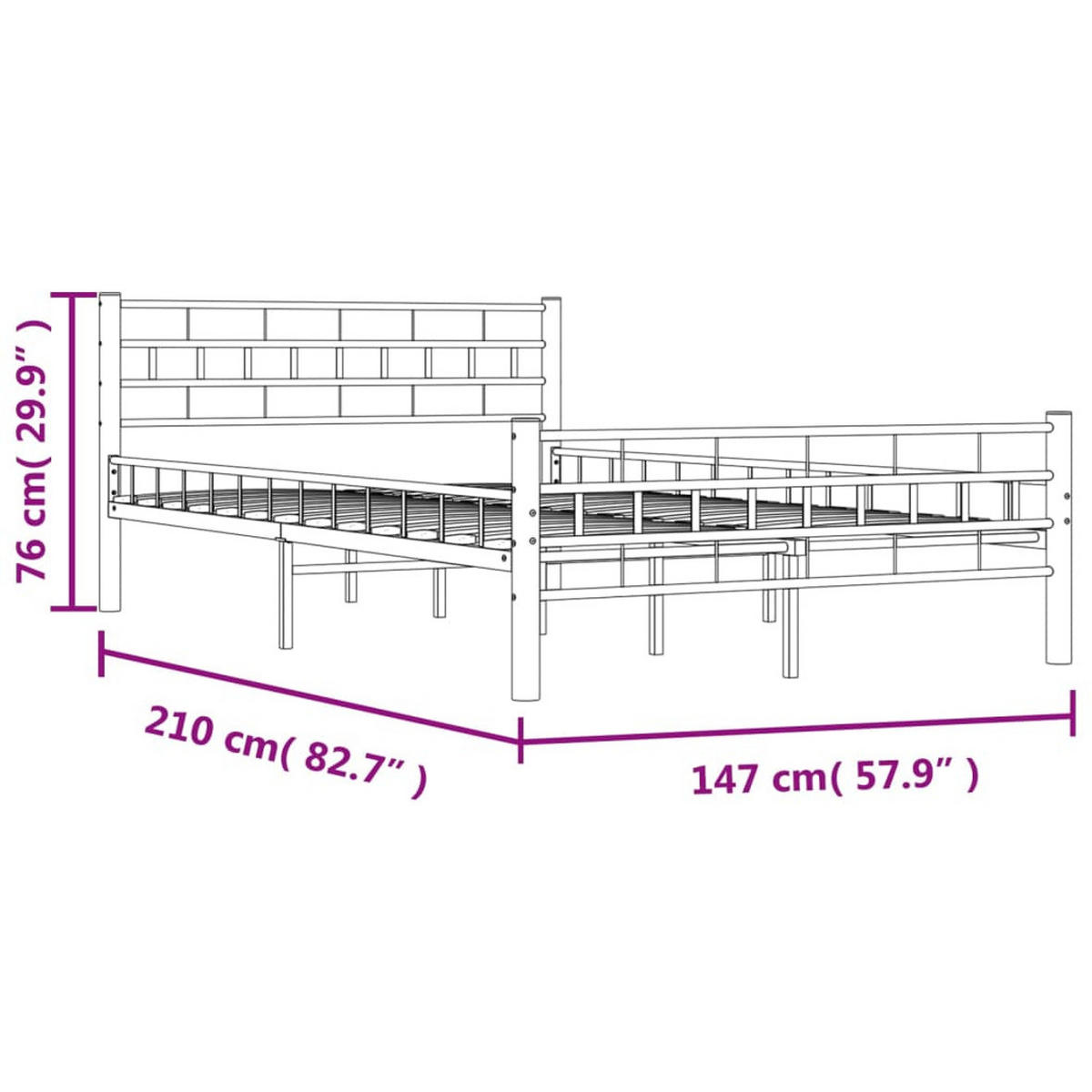 BETTGESTELL SCHWARZ STAHL 140×200 CM - Schwarz, Metall - vidaXL