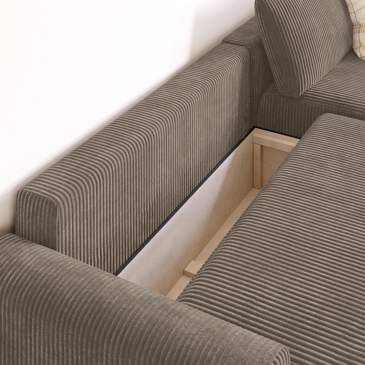 ECKSOFA mit Schlaffunktion - Longchair - Hellgrau/Schwarz, Kunststoff/Textil (253/167cm) - home24