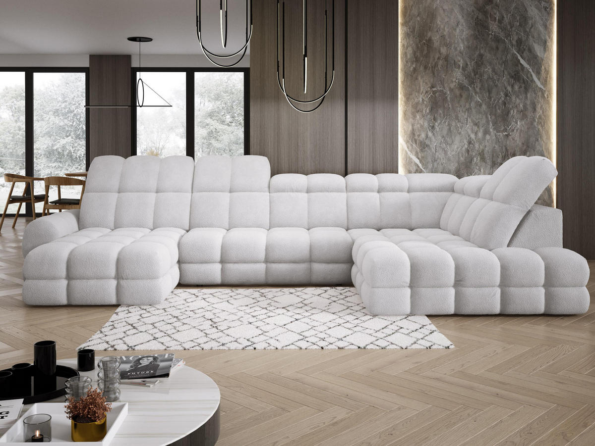 ECKSOFA TOLLO Anthology-stoff U-form 400x217x105 cm silber - Weiß, Holz/Textil (217/400cm) - DomoHome