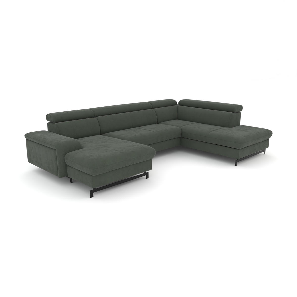WOHNLANDSCHAFT Vaasa mit Schlaffunktion - Dunkelgrün, Kunststoff/Textil (328/81/215cm) - foamnova