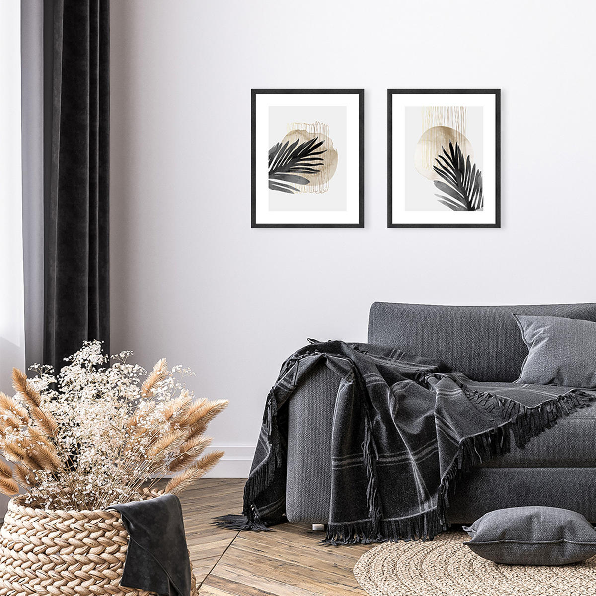 POSTER mit Rahmen 40x50 cm abstrakt schwarz gold beige - Beige, Holz (41/51cm) - artissimo