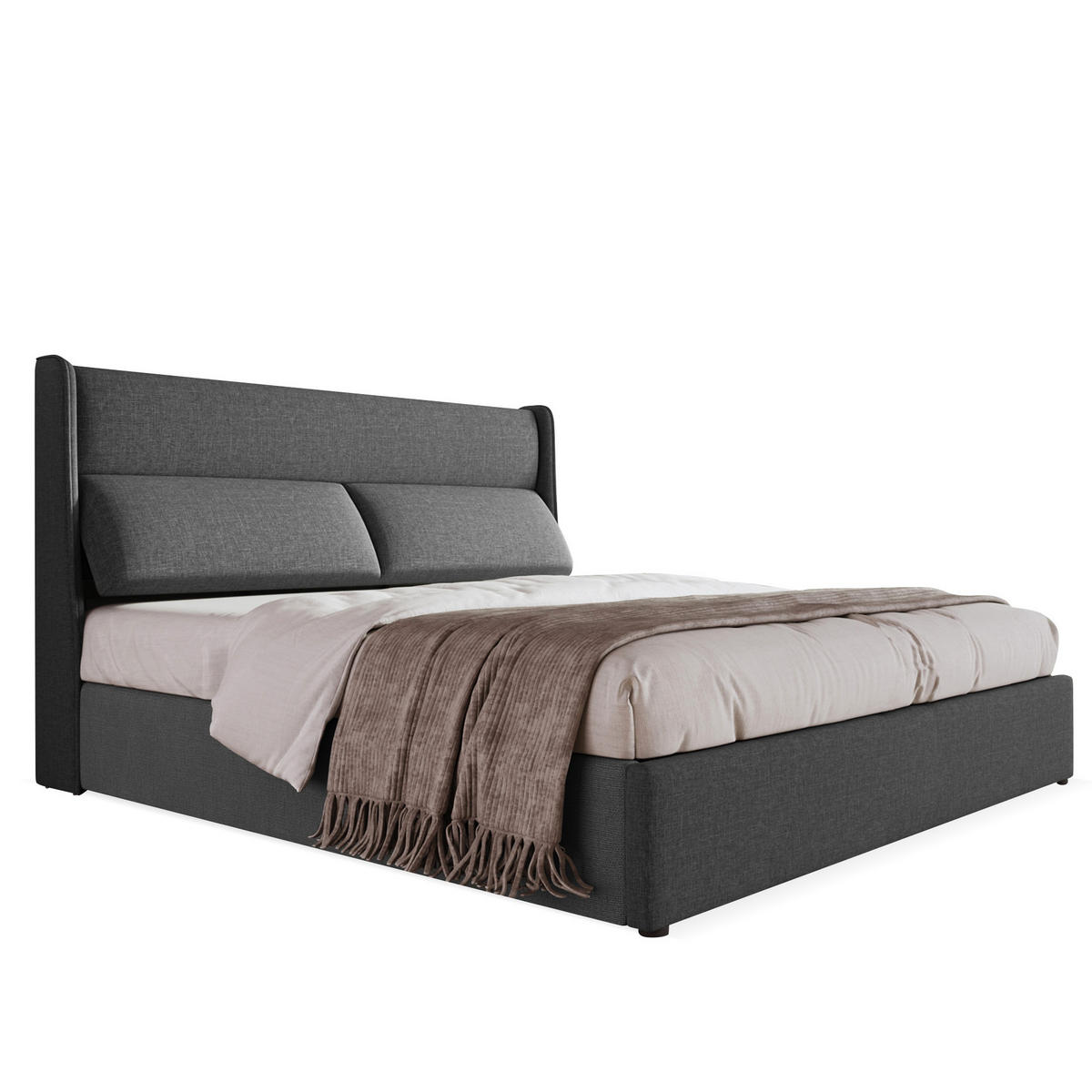 POLSTERBETT mit Bettkasten 160/200 cm in Grau mit verstellbarem Kopfteil - Grau, Textil (160/200cm) - BEAOK