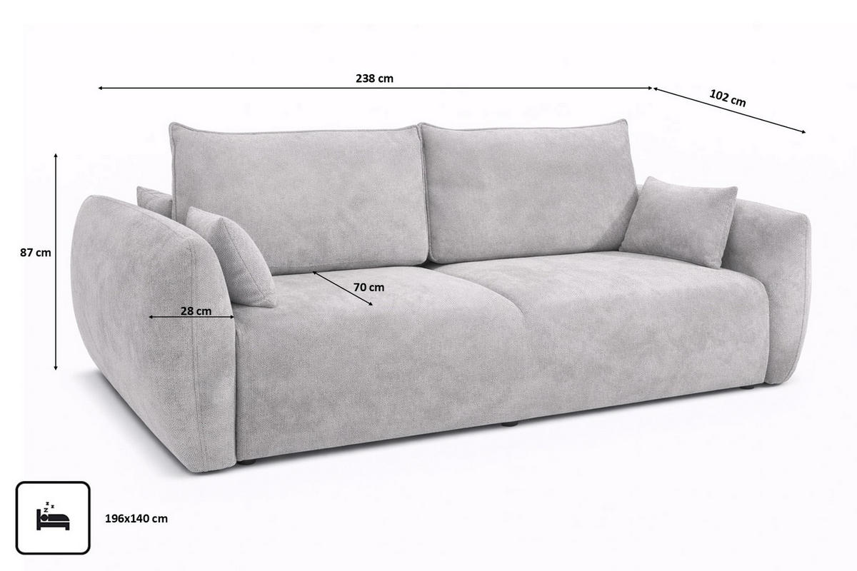 SOFA Mit Schlaffunktion Und Bettkasten, Veloursstoff Salvador, Grau, Zephira - Grau, Holz (238/87/102cm) - Kaiser Möbel