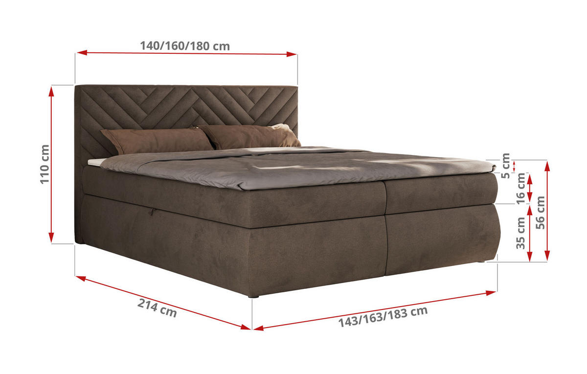 BOXBETT AVERTA 160/200 - Braun Velvet - H4 - Braun, Textil (160/200cm) - MKS
