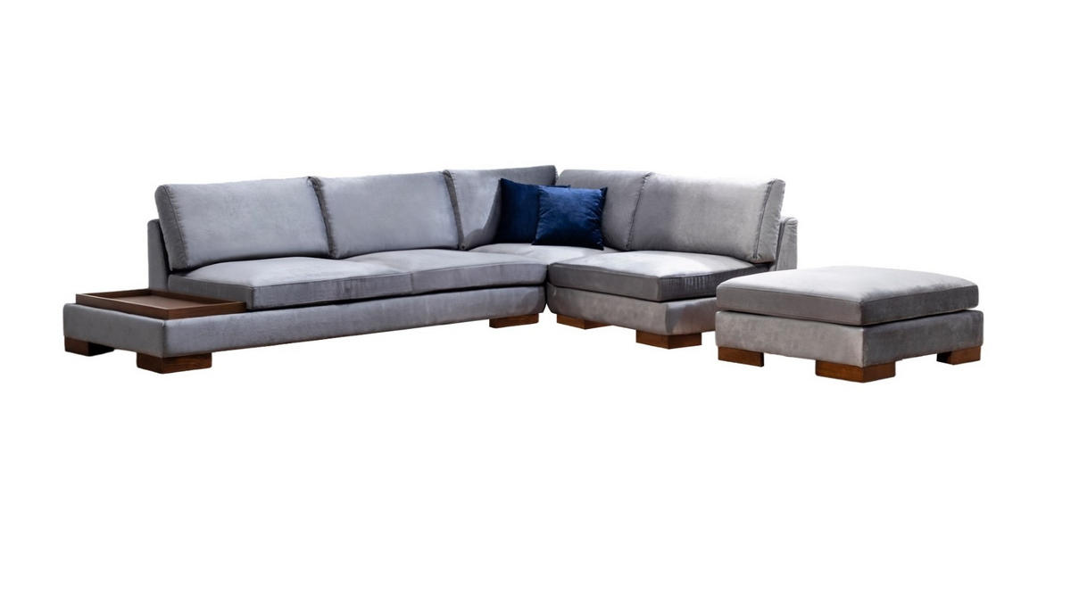ECKSOFA mit Hocker und Lounge-Design - Dunkelgrau/Anthrazit, Holz/Textil (193/313cm) - myHomelando