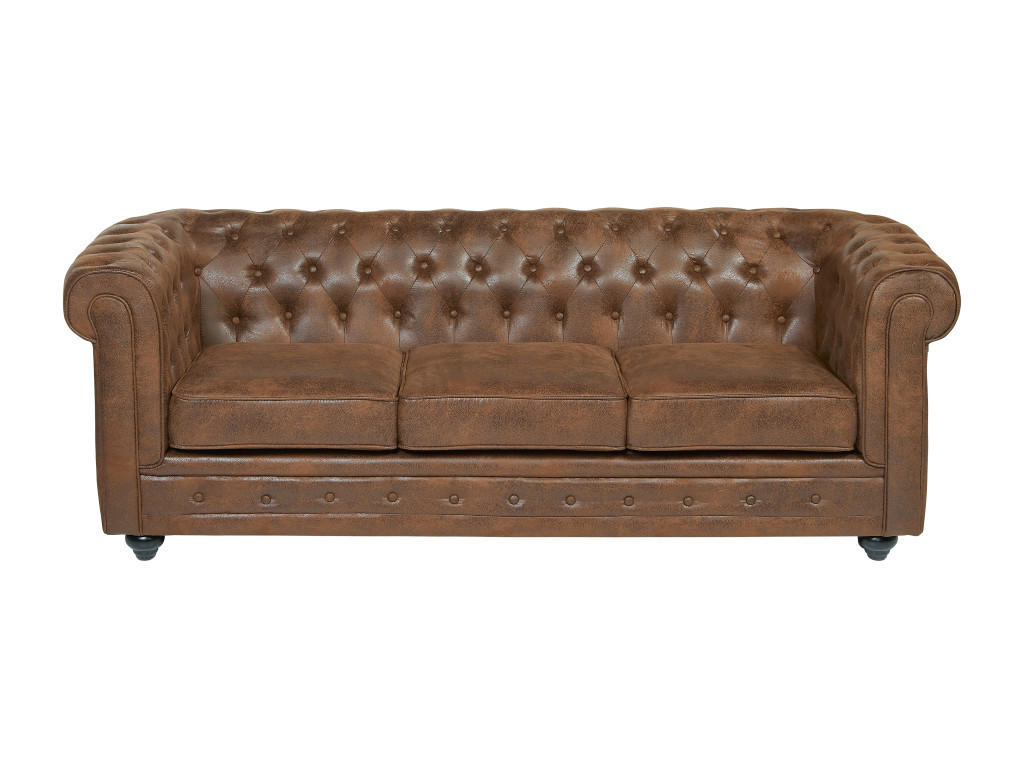 SOFA 3-Sitzer - Microfaser - Vintage-Look - CHESTERFIELD - Braun, Textil (88/72/205cm) - Vente-Unique