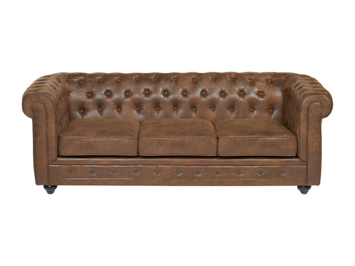 SOFA 3-Sitzer - Microfaser - Vintage-Look - CHESTERFIELD - Braun, Textil (88/72/205cm) - Vente-Unique