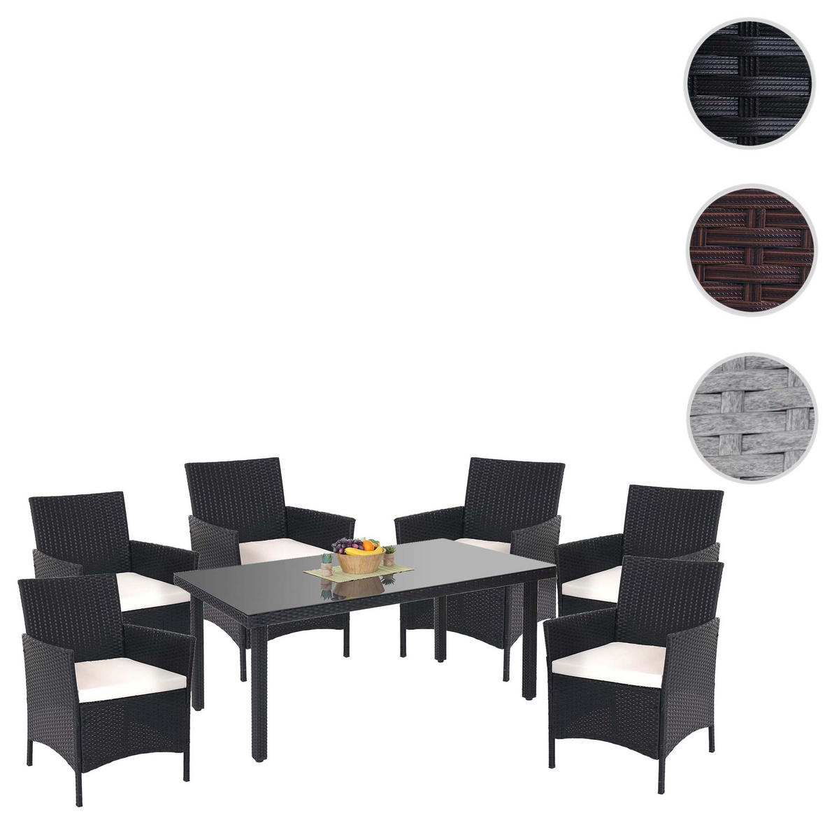 POLY-RATTAN-GARNITUR Anthrazit, Cremeweiß - Anthrazit/Weiß, Kunststoff - MCW