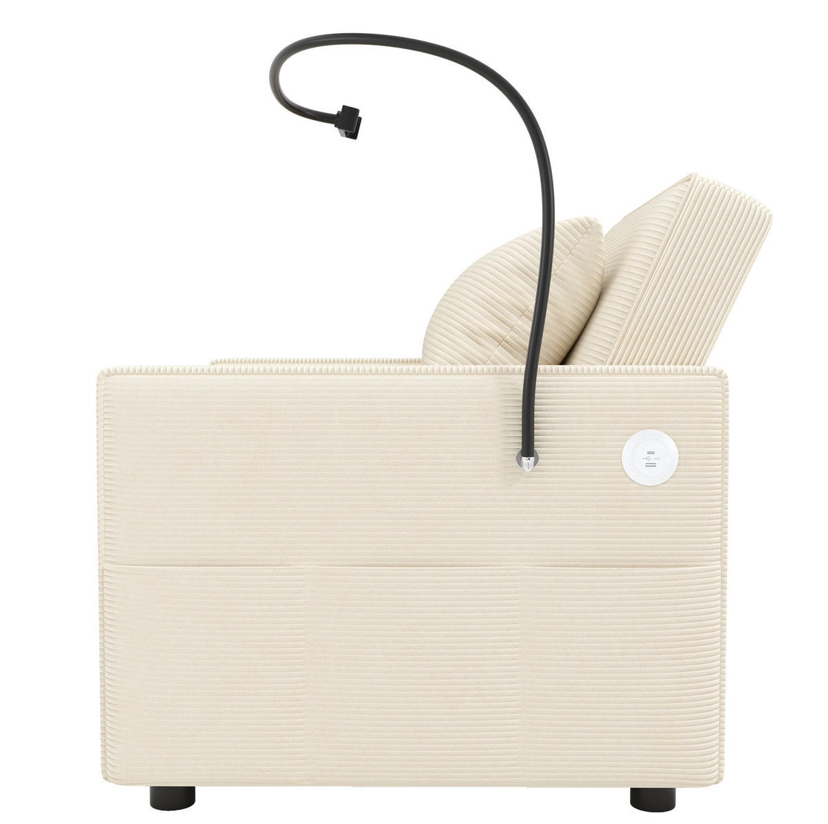 ROZKLÁDACÍ pohovka 93/150/85 cm béžová z manšestru s USB a Type-C portem a držákem telefonu - béžová, textil (93/85/150cm) - OKWISH