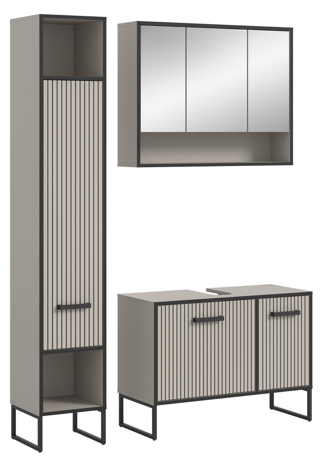 BADMÖBEL-SET 3-teilig Scana in schwarz, sand 125 cm, Kombination mit Soft-Close - Sandfarben/Schwarz, Glas/Holzwerkstoff (125/192/36cm) - Inn.Furn