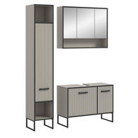 BADMÖBEL-SET 3-teilig Scana in schwarz, sand 125 cm, Kombination mit Soft-Close - Sandfarben/Schwarz, Glas/Holzwerkstoff (125/192/36cm) - Inn.Furn