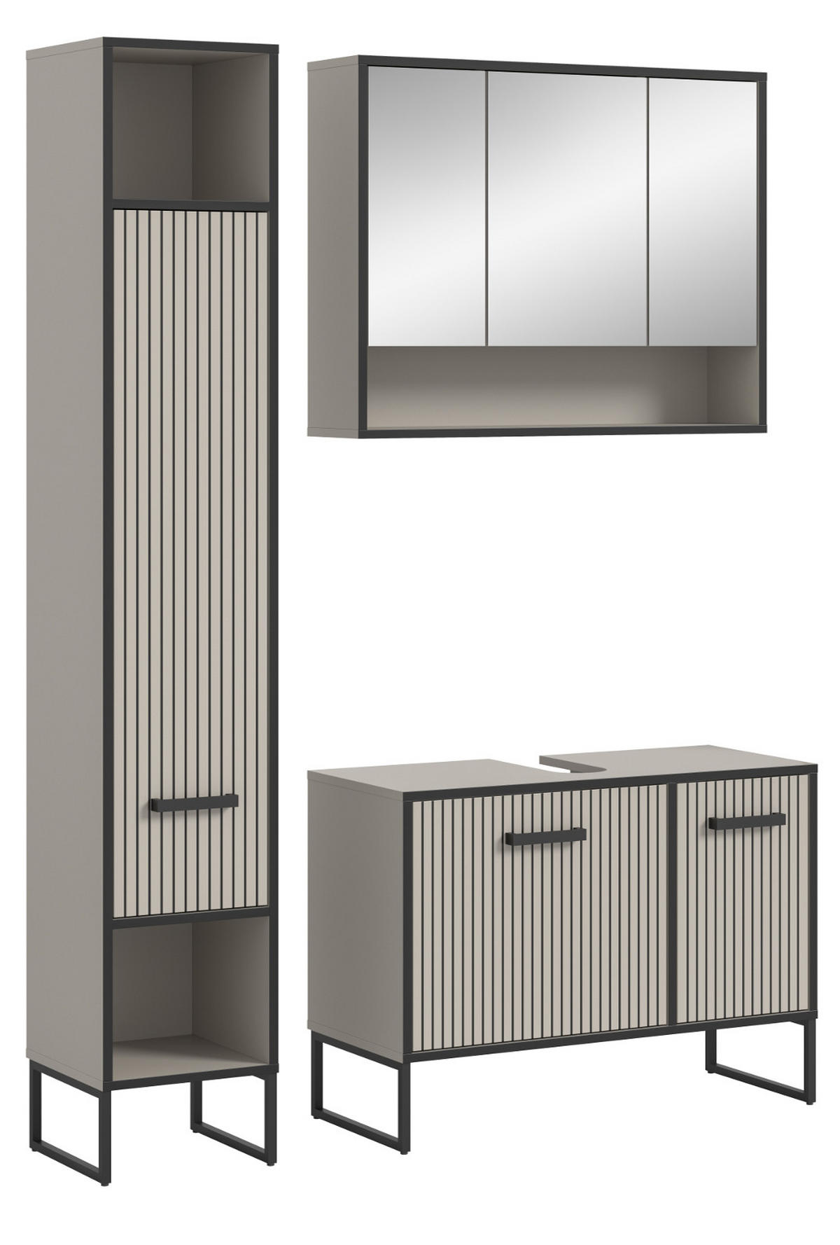 BADMÖBEL-SET 3-teilig Scana in schwarz, sand 125 cm, Kombination mit Soft-Close - Sandfarben/Schwarz, Glas/Holzwerkstoff (125/192/36cm) - Inn.Furn