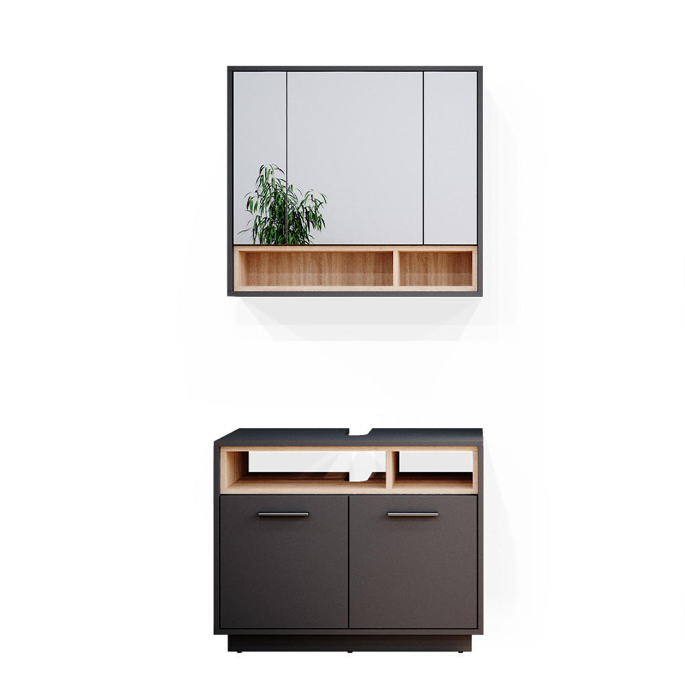 BADMÖBEL-SET Beatrice Anthrazit 2 Teile - Anthrazit/Sonoma Eiche, Holzwerkstoff (80/64/40cm) - Vicco